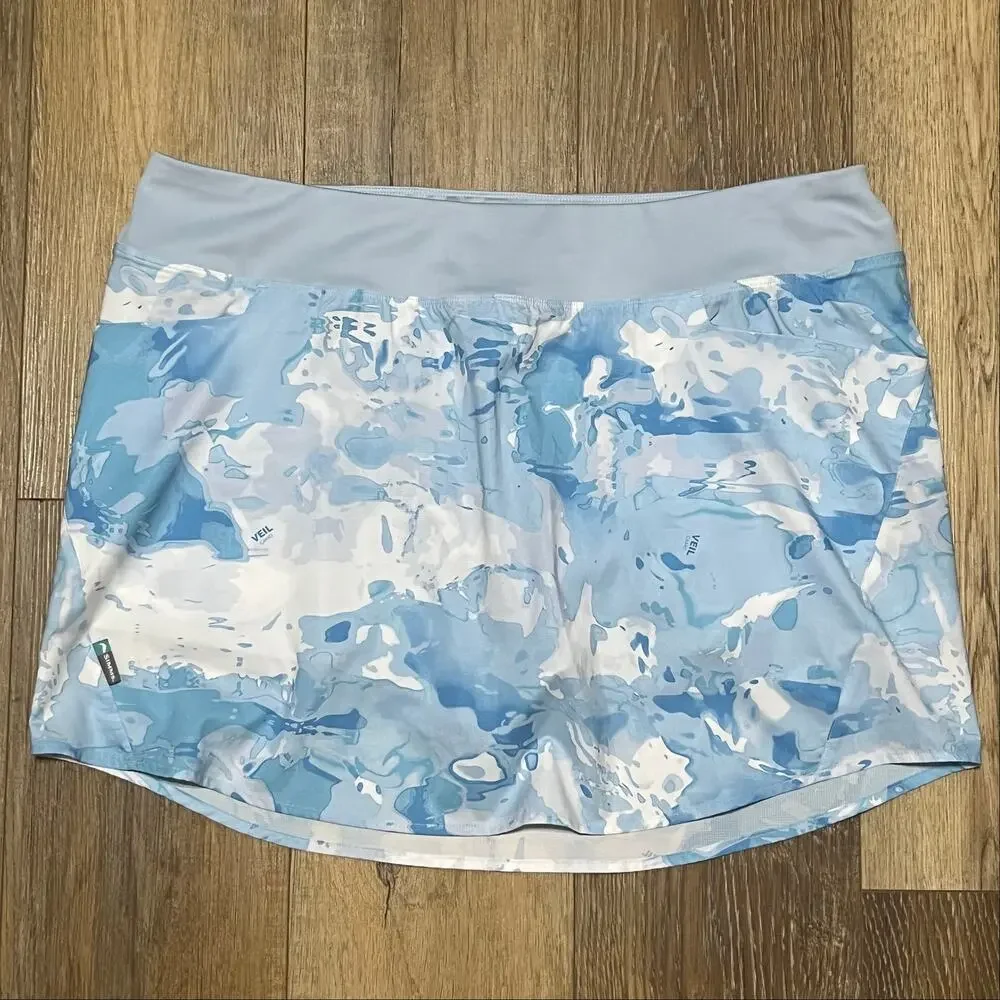 Simms Fishing Guide Skort/Skirt XL Pull On Lined Stretch Gorpcore Veil Camo Blue